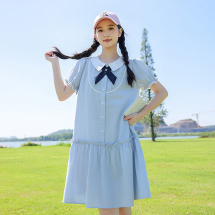 初中生连衣裙夏装2025新款高中学生少女洋气甜美娃娃领学院风裙子