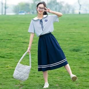少女孩時(shí)尚 初高中學(xué)生夏裝 短袖 t恤半身裙兩件套裝 裙子顯瘦學(xué)院風(fēng)