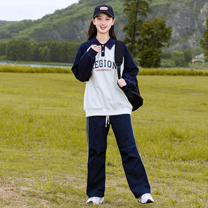 初中学生春秋季休闲polo衫学院风上衣少女大童高中生卫衣时尚套装