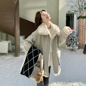 新款！灰绿色两面穿皮毛一体派克服-86135-P265-K398图片