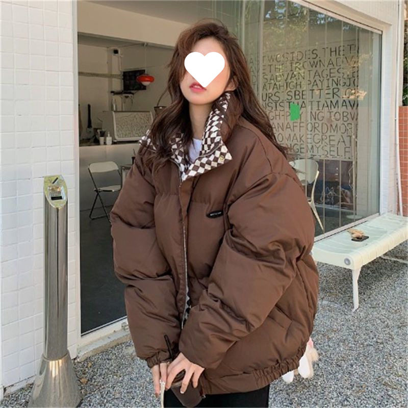 棋盘格棉服外套女2025冬季新款森系羽绒棉服面包服ins韩版宽松潮