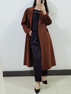秋冬新款 焦糖暖棕长大衣10%羊绒80%进口澳羊毛10%桑蚕丝高档外套