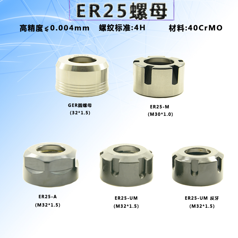 ER25螺母圆螺母数控刀柄高速压帽夹头螺帽 ER螺帽 ER筒夹螺帽