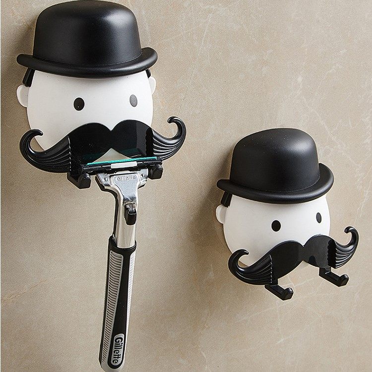 创意卡通大胡子先生剃须刀刀架吸盘壁挂式男士手动刮胡刀塑料支架