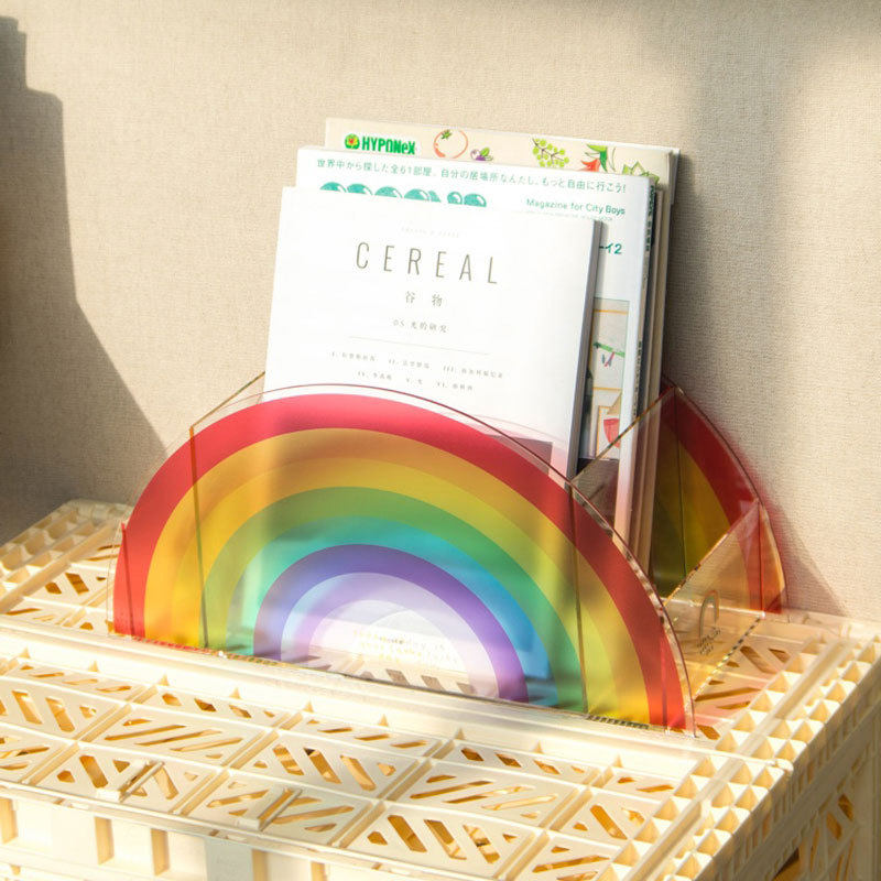 创意北欧ins彩虹杂志收纳架简约时尚学生书报架子书立亚克力笔筒