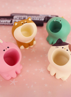 日式风粉兔三毛猫回形针树脂笔筒