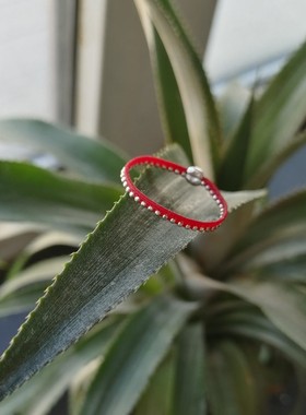 0.1极细蜡线手工编织本命年红绳戒指进口1418k包金925银珠链转运