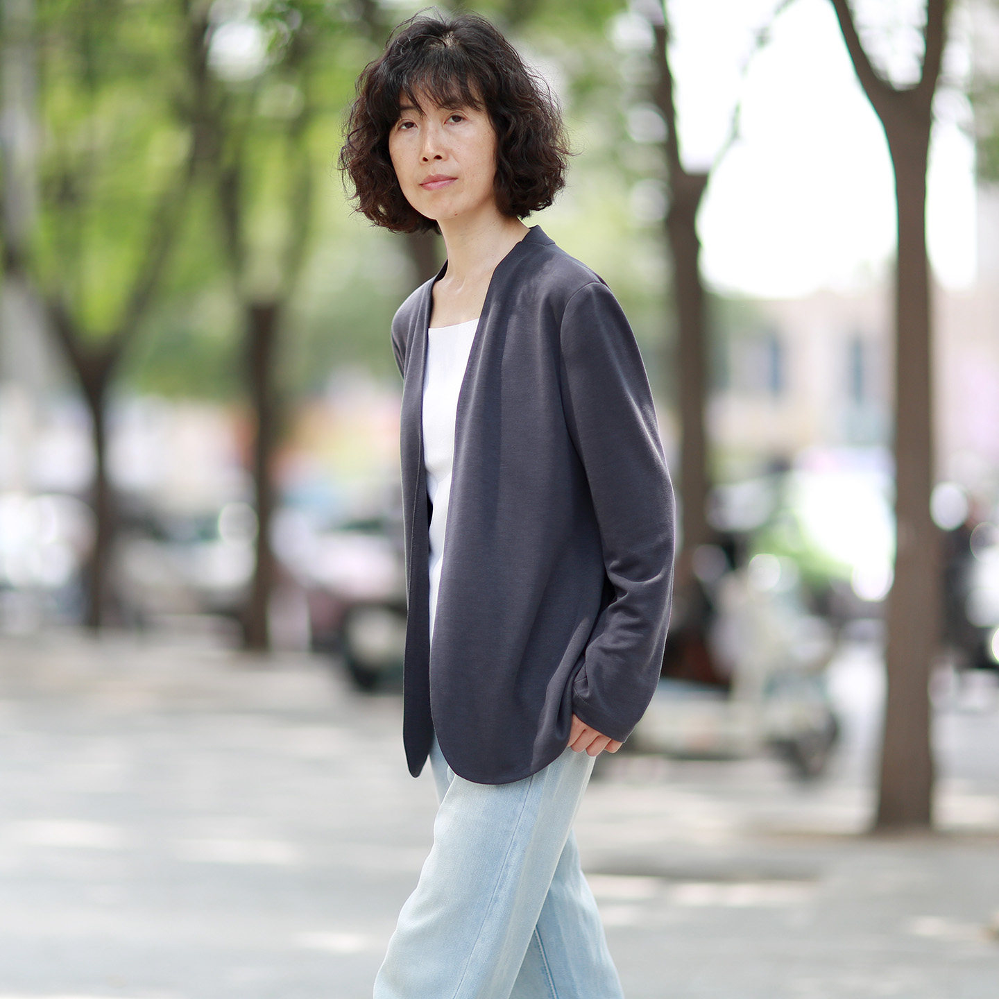 春夏薄款无领西装外套女