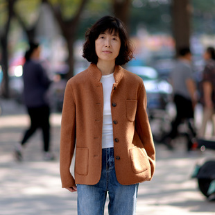 2026秋冬新款新中式立领短外套女秋冬驼色双面羊毛呢短版外套女