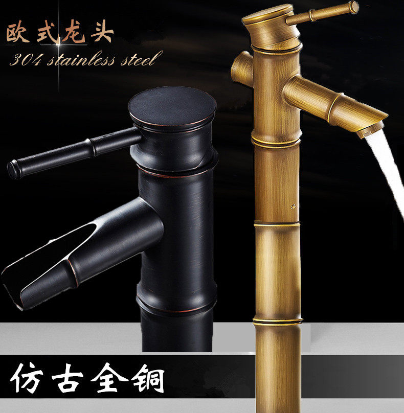 欧式龙头面盆冷热洗脸台上盆洗手复古竹节单冷全铜仿古水龙头