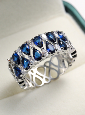 复古宫廷风男女镂空梨形宝石戒指