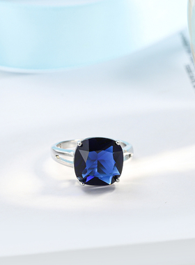 男士铜材质日韩肥正方蓝宝石戒指