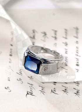 坦桑长方形彩宝时尚风宽版戒指