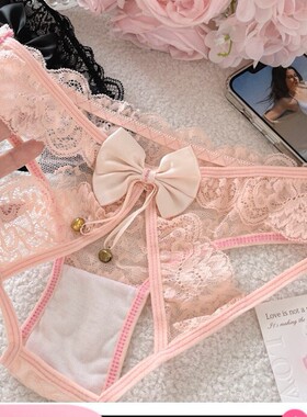 一动就响～性感蕾丝镂空蝴蝶结内裤少女纯欲低腰三角裤批