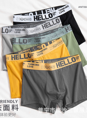 男士内裤纯棉a类棉HELLO腰带款石墨烯裆中腰透气纯色内裤男秋纯棉