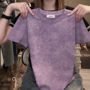 潮 T恤女上衣洋气百搭打底衫 2026早春新款 欧货高品满天星镶钻短袖
