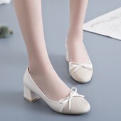 XYJ 春秋款 缺码 特价 工作大码 处理 粗跟中跟单鞋 41码 米色女鞋 鞋