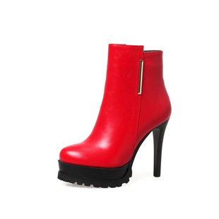 缺码处理 特价 秋冬款靴子女粗跟高跟短靴小码女靴女鞋 33码  GXZ