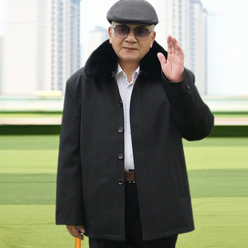 中老年纽扣棉衣男士保暖加绒