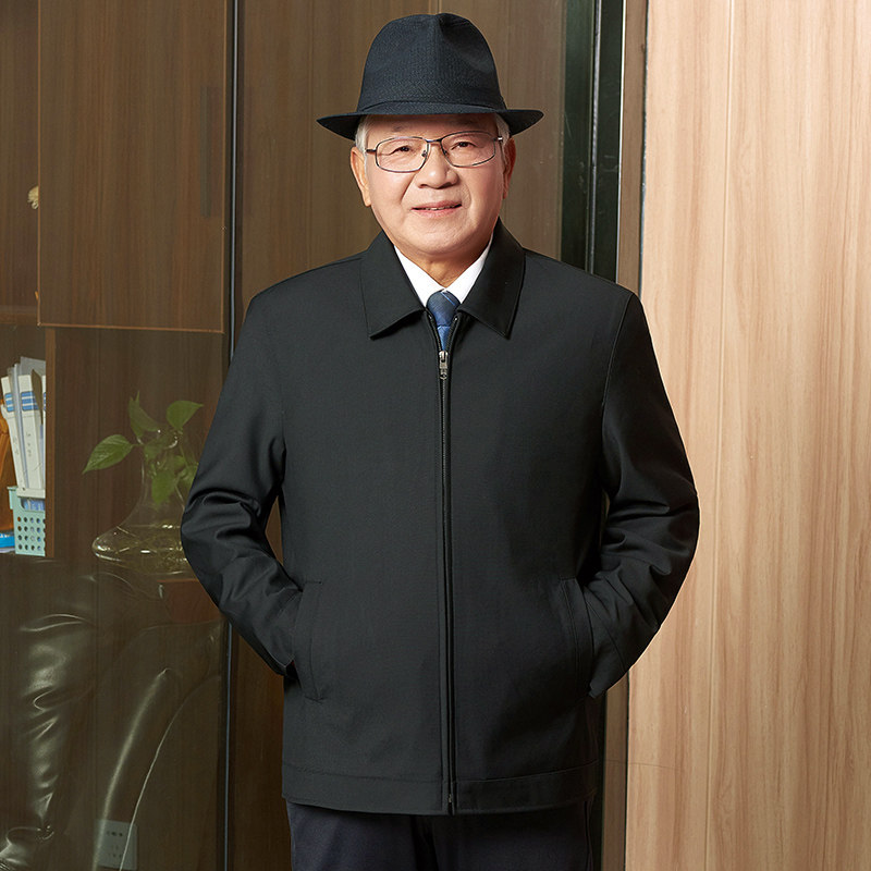 春季爸爸装翻领宽松夹克中老年人春装外套男士商务休闲爷爷装上衣