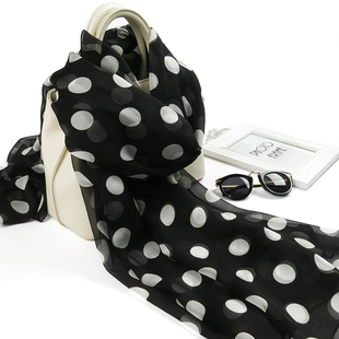 100%桑蚕丝丝巾圆点大披肩大牌纱巾黑白花真丝春秋黑白色波点围巾