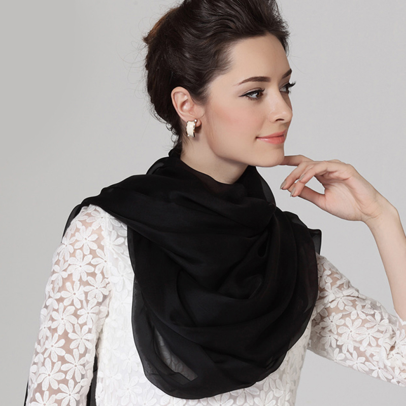 黑色围巾春秋冬季女百搭桑蚕丝纱巾品牌高档2025新款披肩真丝丝巾