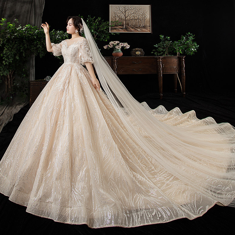 大码胖mm婚纱礼服女2020新款新娘豪华奢侈200斤显瘦冬天加肥加大3