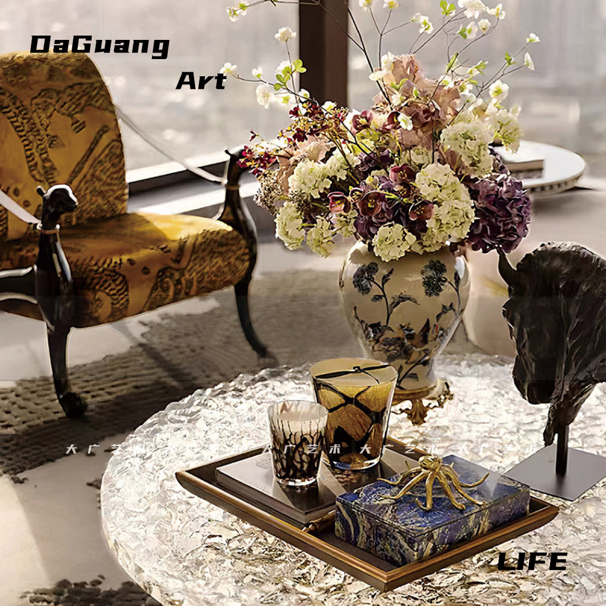 大广 老钱风样板间客厅茶几复古青花瓷花艺组合桌面软装搭配陈列,家居饰品,装饰摆件,淘宝优惠券,粉丝福利购,淘宝优惠卷
