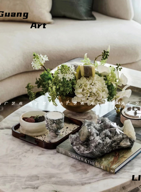 大广 现代轻奢高级感客厅样板房接待区洽谈桌仿真花艺美学陈列