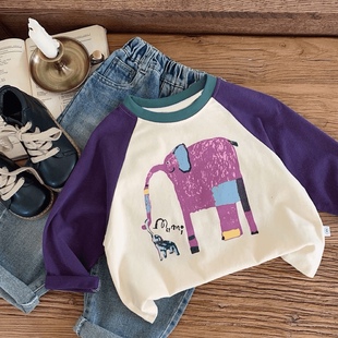插肩袖 男童长袖 儿童柔软休闲卡通百搭时尚 新款 上衣潮 T恤2024秋季