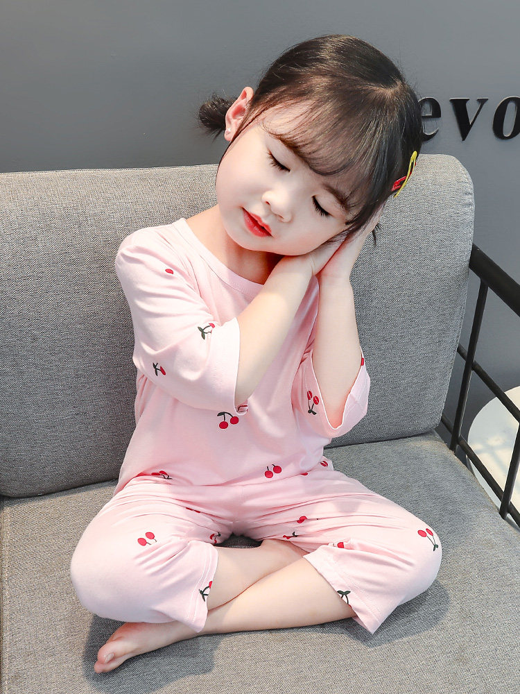 GIRLS MODAL ICE SILK PAJAMAS MID-SLEEVED AIR-CONDITIONED SUITS SUMMER THIN LOUNGEWEAR FOREIGN AIR SHORT-SLEEVED PANTS TWO-PIECE SET