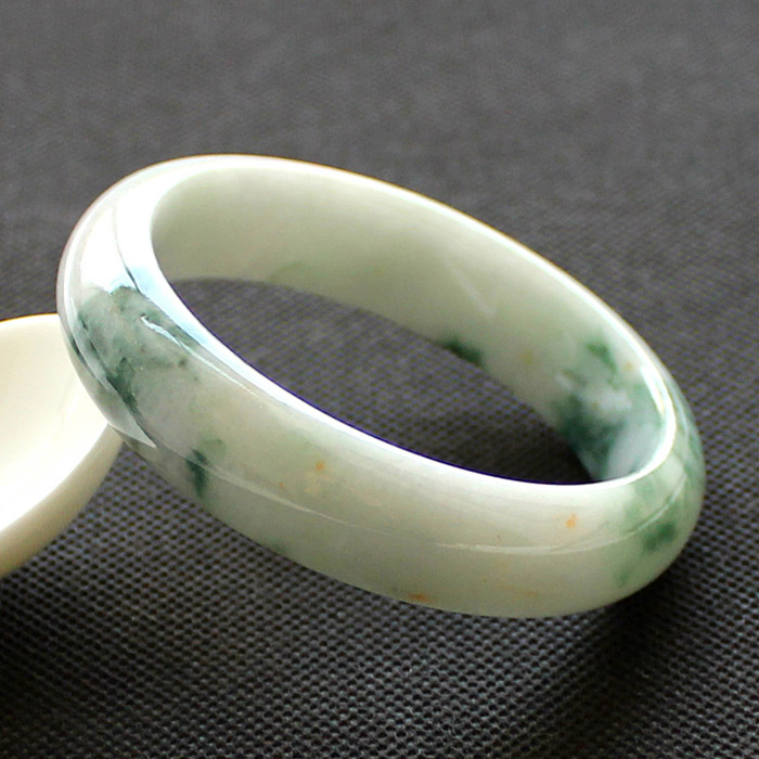 翡翠冰糯种飘花手镯A货白底飘绿花玉镯翡翠洒金黄翡手镯正品女57