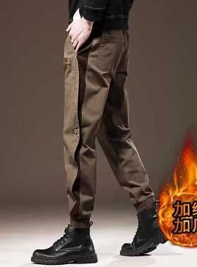 美式高端灰色工装裤子男秋季潮牌新款宽松大码束脚撞色男士休闲裤