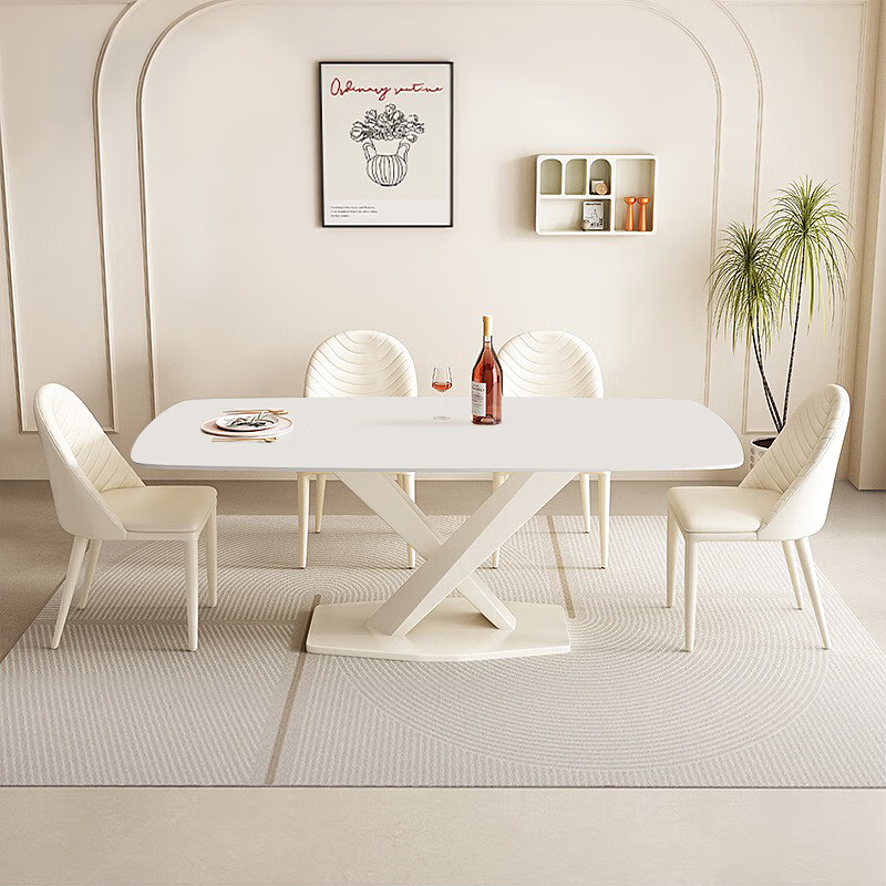 意式轻奢岩板餐桌现代简约奶油风家用长方形法式小户型客厅饭桌子