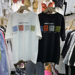 網紅韓版新款寬鬆洋氣重工亮片笑臉燙鑽短袖恤時尚上衣女