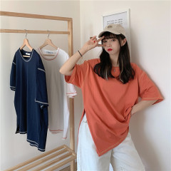 實拍夏季開叉恤女學生短袖韓版寬鬆上衣