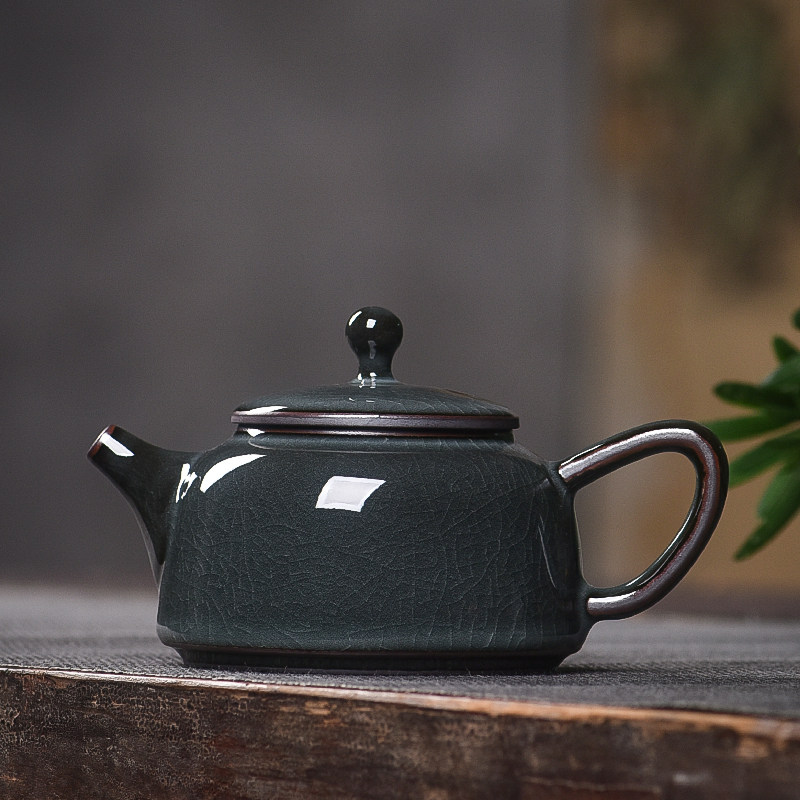 青瓷哥窑茶壶铁胎冰裂纹陶瓷功夫茶具泡茶壶手工单壶家用复古大号