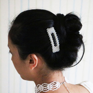 DIY手工串珠仿珍珠方形发夹掰夹水滴夹边夹头饰 自制礼物 材料包