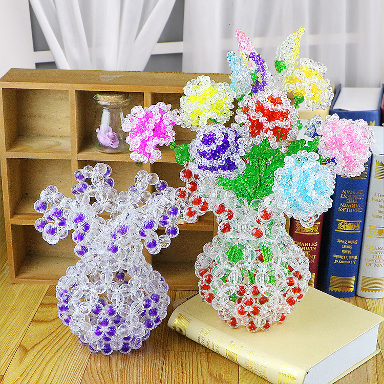 diy手工串珠 花瓶 玫瑰花 大口敞口花边三花 仿水晶 家居送礼大气