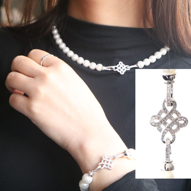 项链扣子 手链搭扣 接头925银珍珠扣配件 高档连接扣DIY单排双排