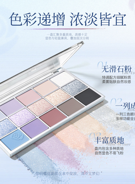 EUNARZ又姿十五色眼影盘日常淡妆通勤多用蓝色综合盘哑光细闪