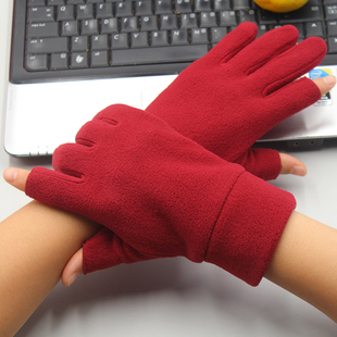 新款 简约驾驶电瓶车防寒触屏 秋冬加绒保暖手套男女漏指摇粒绒韩版