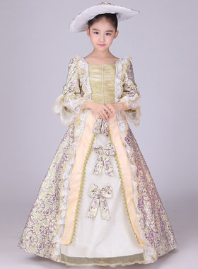 儿童欧洲宫廷英国女皇服装欧式女舞蹈服拖尾公主裙礼服古装演出服