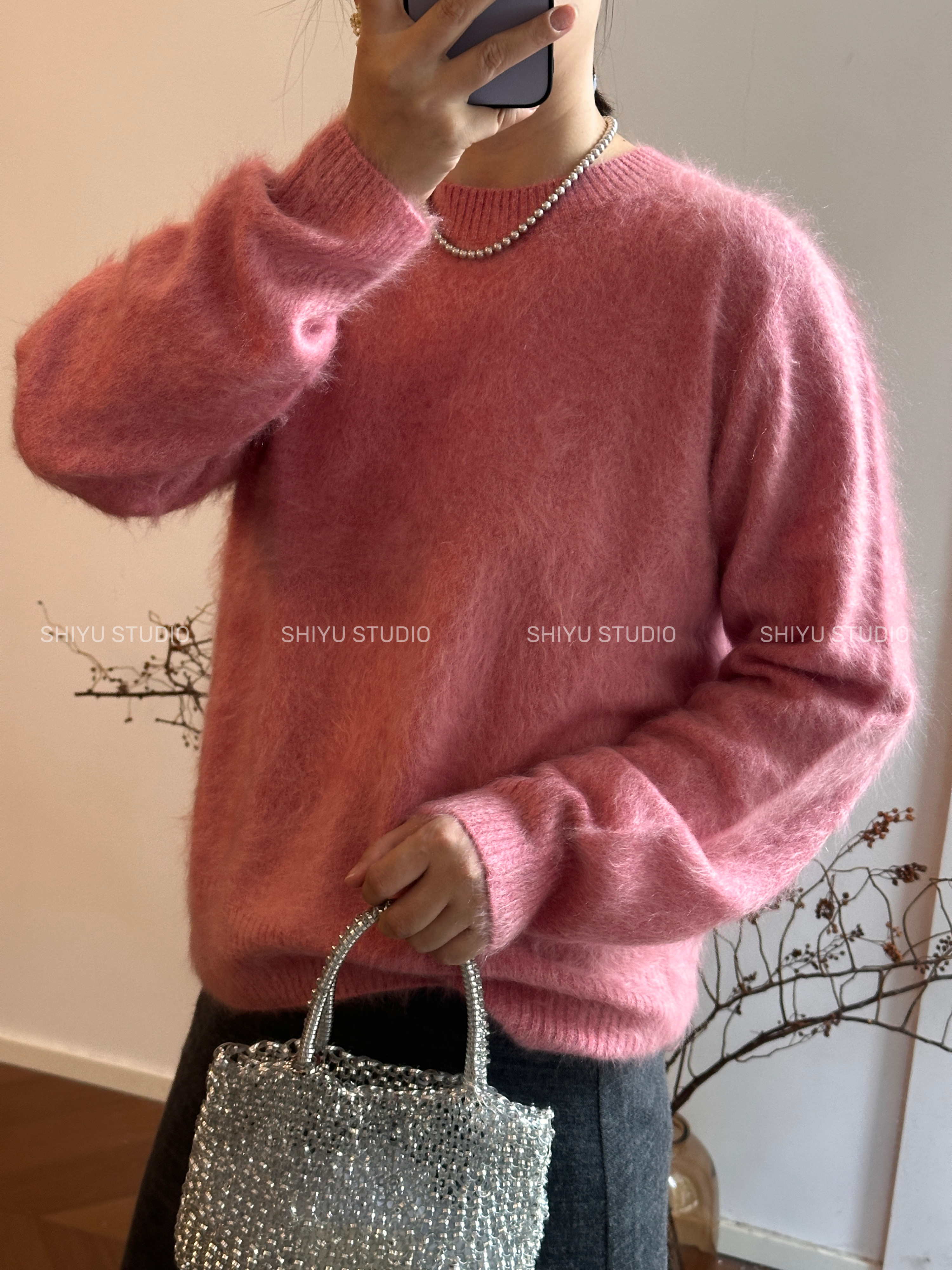 “简约高级”100%山羊绒 高品质拉毛工艺圆领套头毛衣针织衫