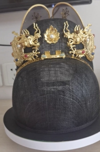 出租透气麻纱翼善冠 仿明朝万历皇帝翼善冠男士帽子汉服婚礼配件