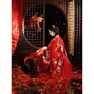 出租百花·上元宫灯明制盘金绣方领婚服百子衣云河千色汉服