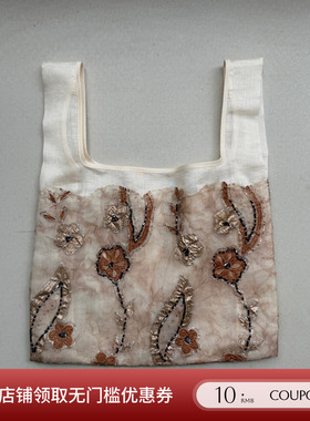 EPISSAGE 26新品钉珠绣花复古撞色提花手拿袋百搭手提包 SOLSOL