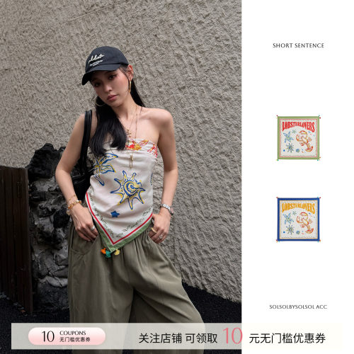 SHORTSENTENCE印花刺绣方巾