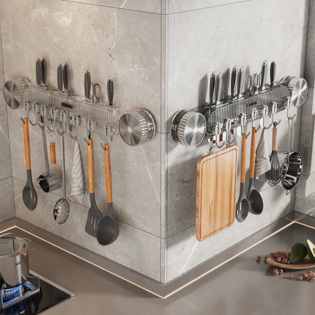 厨房吸盘挂钩一排免打孔多功能滑轨锅铲勺子刀架挂杆壁挂式置物架,家庭/个人清洁工具,粘钩,淘宝优惠券,粉丝福利购,淘宝优惠卷