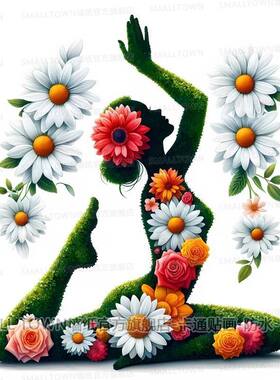 唯美禅意瑜伽动作鲜花美人贴画网